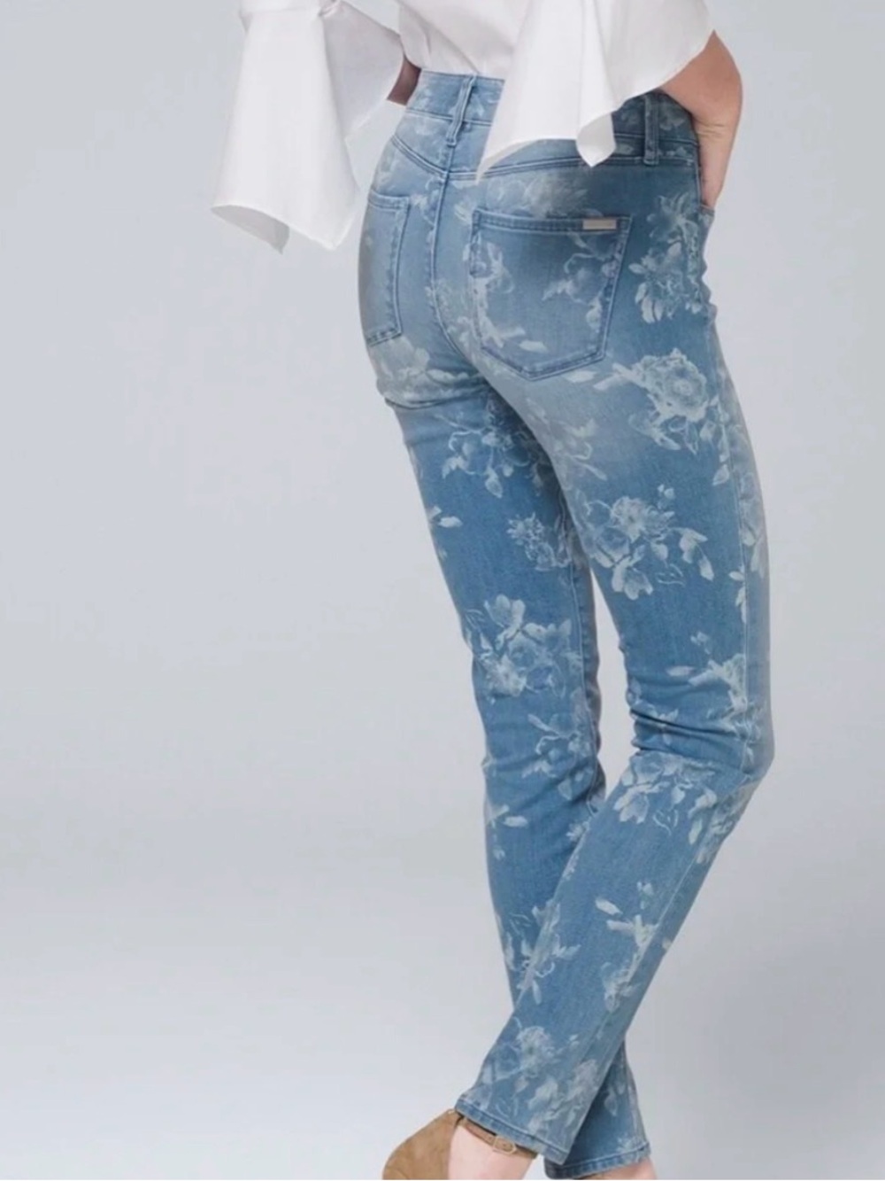 WHBM-Floral Print Slim Ankle Jeans - Light Blue